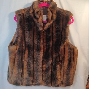 .Jones New York Brown Faux Fur Zip Vest Size L With Pockets! Stunning